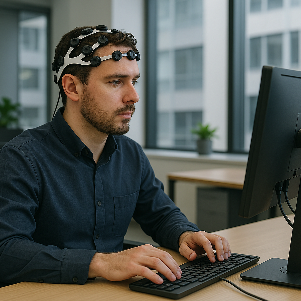 Человек в нормальном состоянии сидит за компьютером